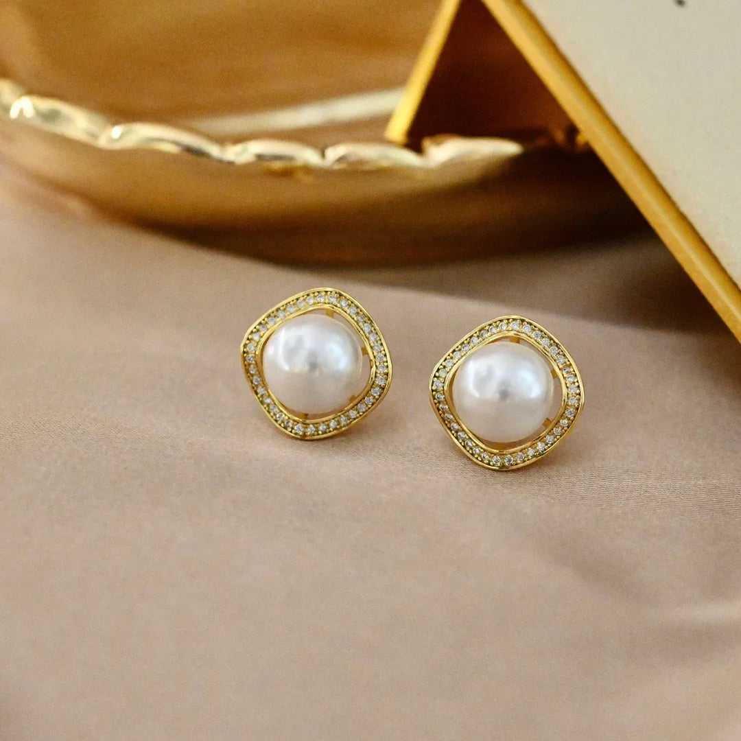E2255  11-12mm DIY Natural Freshwater Pearl Charm Earrings Mounting Accessory 925 Sterling Silver Gold Plated  Jewelry for Women