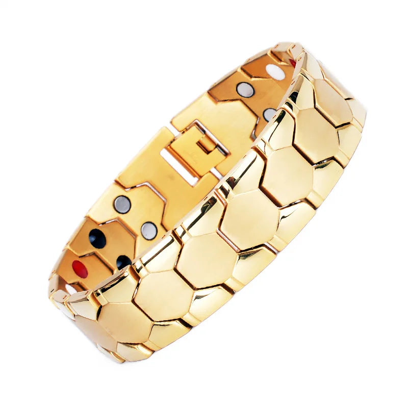 Nabest PVD Plated Titanium Steel Watchband Football Shaped Bracelet Magnetic 4 in 1 Titanium Steel Health Care Bracelet