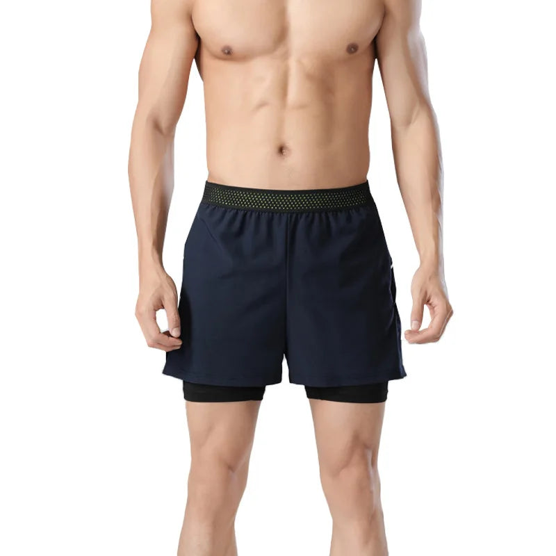 Hot Sales Custom Four Way Stretch Breathable Quick Dry Spandex Logo Elastic Waist Casual Two Piece Jogger Shorts for Men Gym