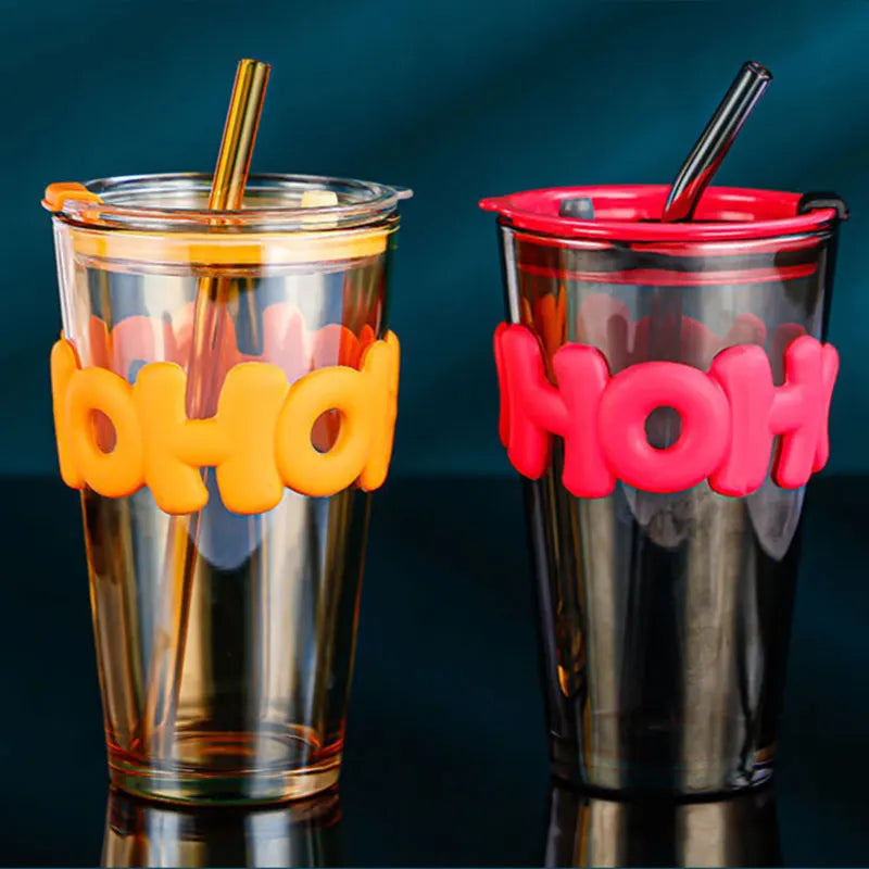 INS Style Glass Tumblers with Alphabet and Straw for Coffee