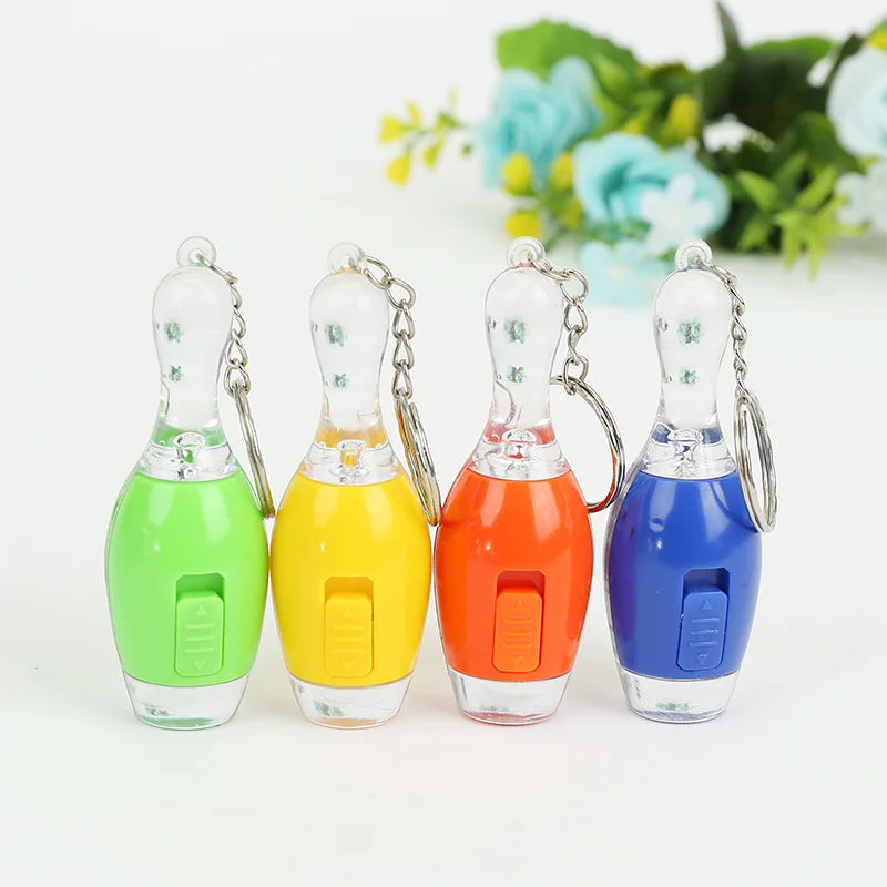 Wholesale Cute Bowling Ball Shape LED Flashlight Keychain Multi Function Keyring Emit Light Lamp Mini LED Gifts