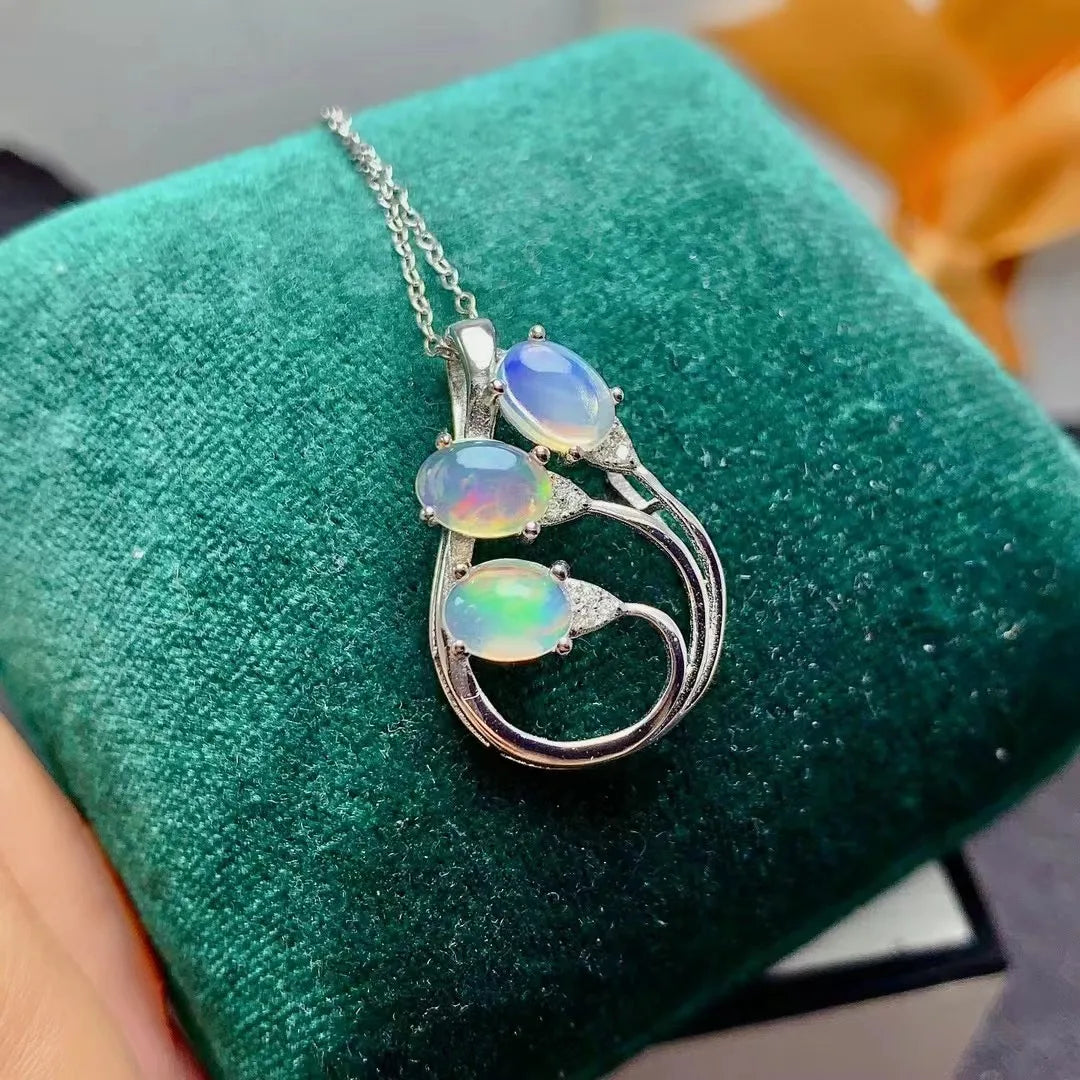 925Luxury Custom Natural Opal Jewelry Necklace Sets for Women Rhodium & Gold Plated for Gift Certified Wholesale