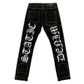DENIMGUYS Custom Upside Down Bottom Embroidery Streetwear Mens Distressing Ripped Jeans