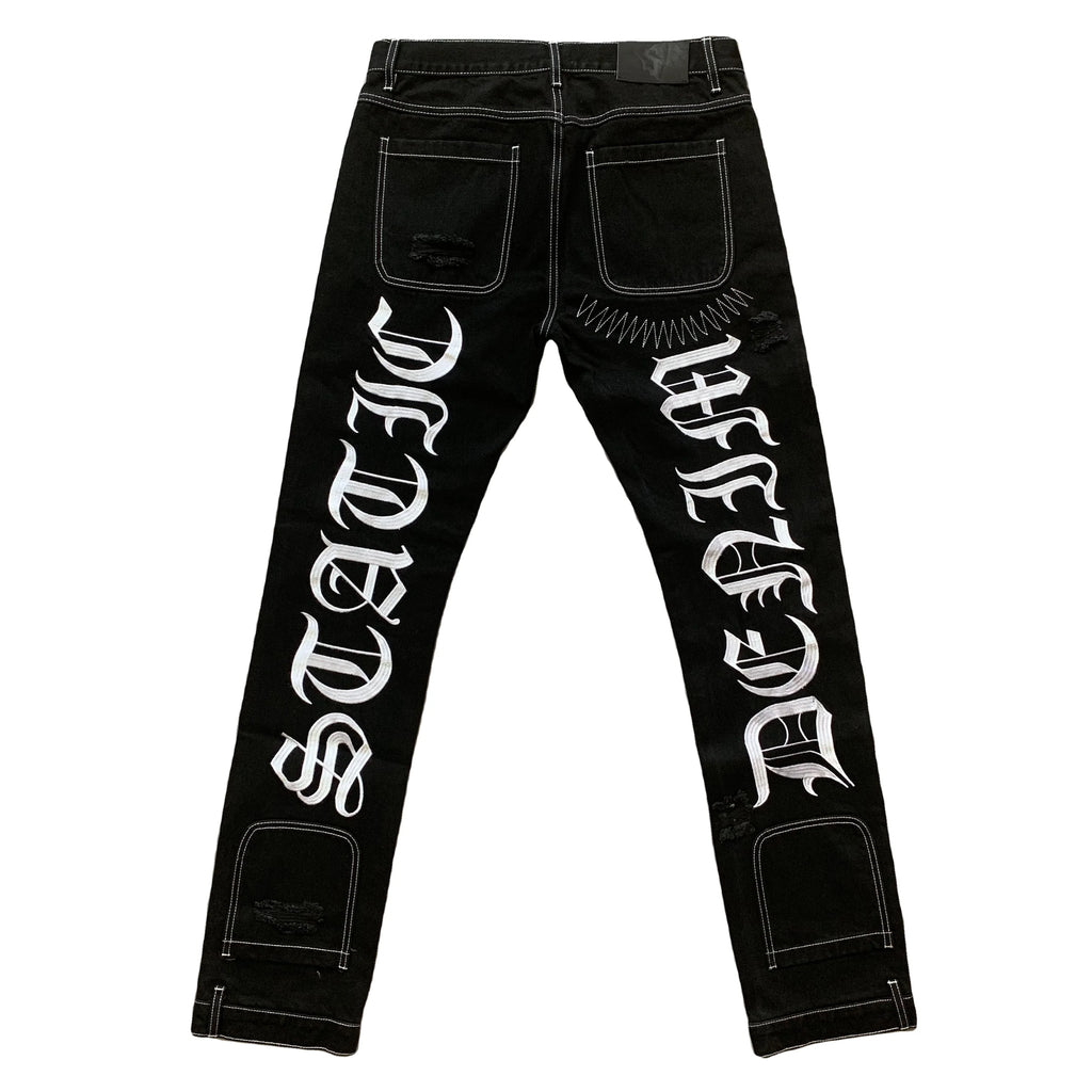 DENIMGUYS Custom Upside Down Bottom Embroidery Streetwear Mens Distressing Ripped Jeans