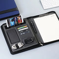 A4 Zippered PU Leather Padfolio Phone Stand Card Slots 16GB USB Drive Multifunctional Business Portfolio Organizer