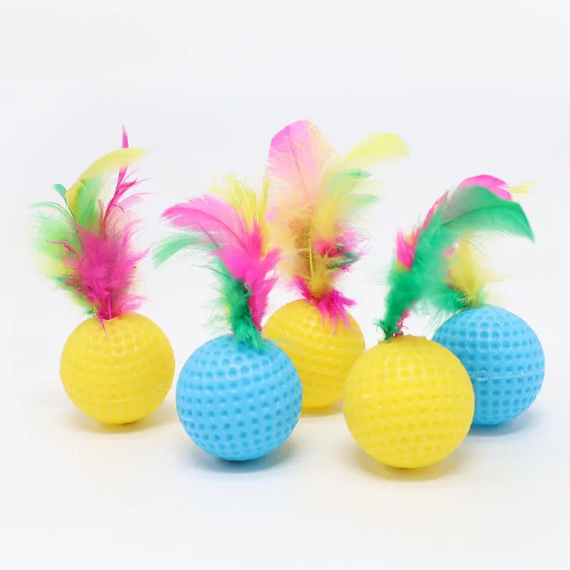 New Plastic Cat Toy Ball with Feather and Golf Ball Rustle-Pet Supplies Wholesale