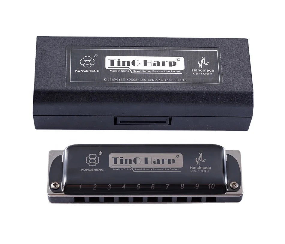 Kongsheng Professional KS10BH 10-Hole Diatonic Blues Harmonica Bronze Reed All Keys Available Stainless Steel Cover Excellent