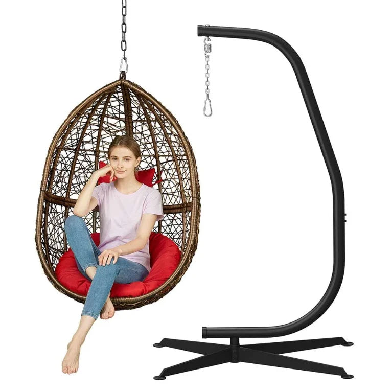 Woqi Rattan Style Chairs Egg Shape Hammock Egg Chair with Stand Foldable Rattan Chair Outdoor Furniture Sets