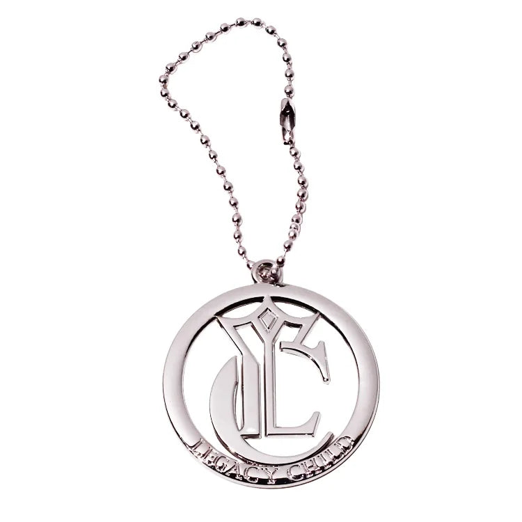 Custom Hollow Letter Label Bag Accessory Decorative Purse hang Tags Brand Metal Keyring Round Plate With Ball Chain