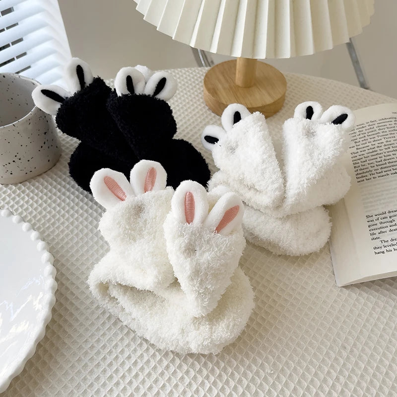 Wholesale Cute 3D Bunny Rabbit Sleeping Socks Women Comfortable Soft Fluffy Fuzzy Socks With Ears