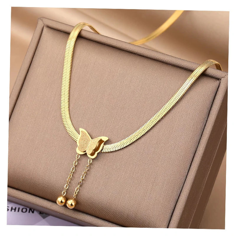 VKME 18K Gold Plated Butterfly Snake Bone Chain 316 Stainless Steel Necklace for Women Jewelry Wholesale