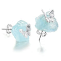 Pure 925 Sterling Silver Raw Blue Aquamarine Natural Gemstone Butterfly Earrings