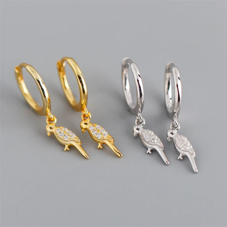 Creative 18k Gold 925 Sterling Silver Fashion Animal Bird Zircon Hoop Earrings for Women