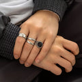 SHIXIN Fashion Rings Rhinestone Vintage Metal Silver Color Black Spray Paint Rings Men's Geometric Stainless Steel 3-piece Sets
