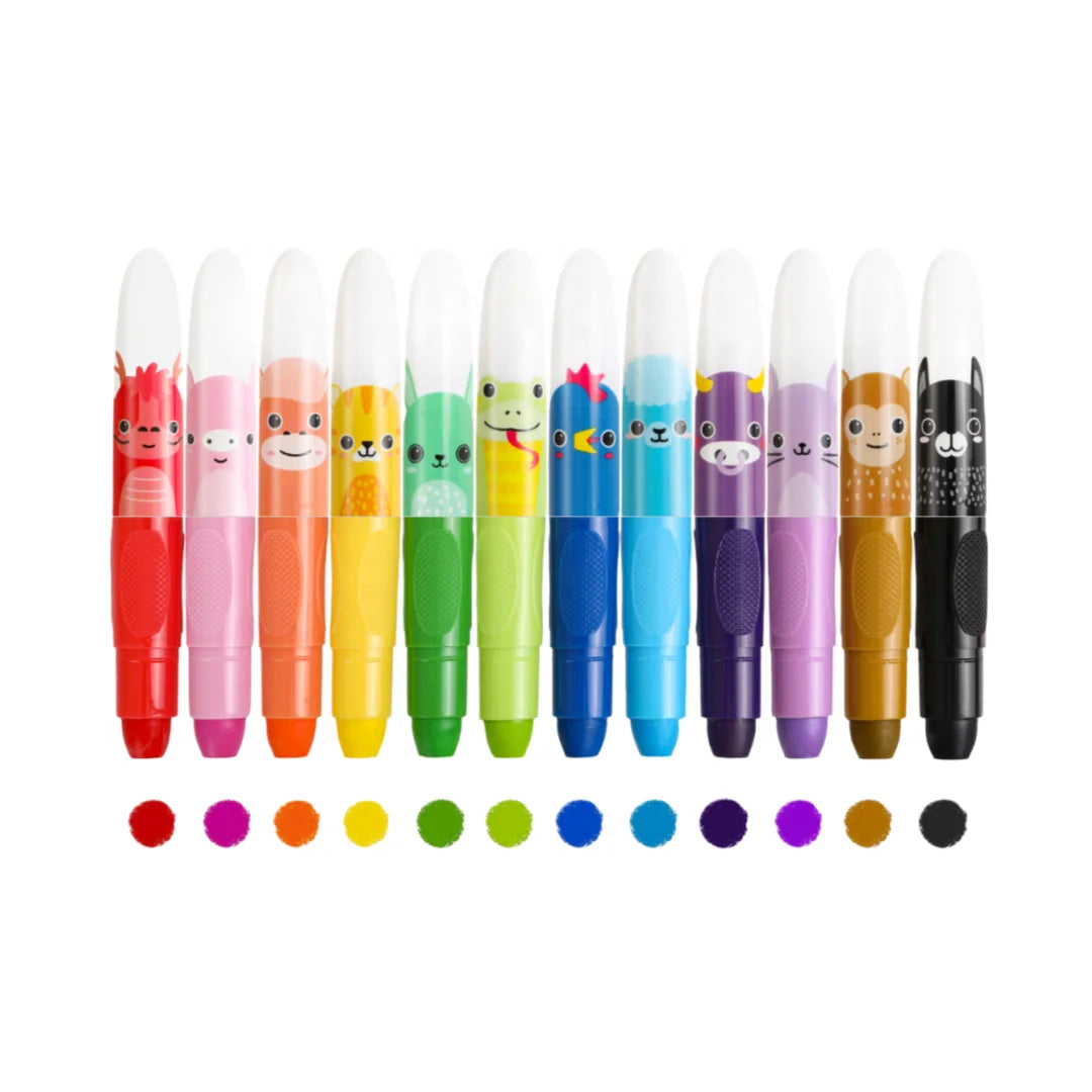 12pcs Cute Jumbo Crayons 12 Colors Silky Large Twistable Crayons Non Toxic Washable Crayons for Coloring Painting Set Packaging