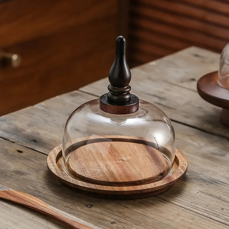 Wooden Cake Tray Dessert Display Bread Table Butter Box Butter Box Glass Cover Dust Cover Cake Tray Dome