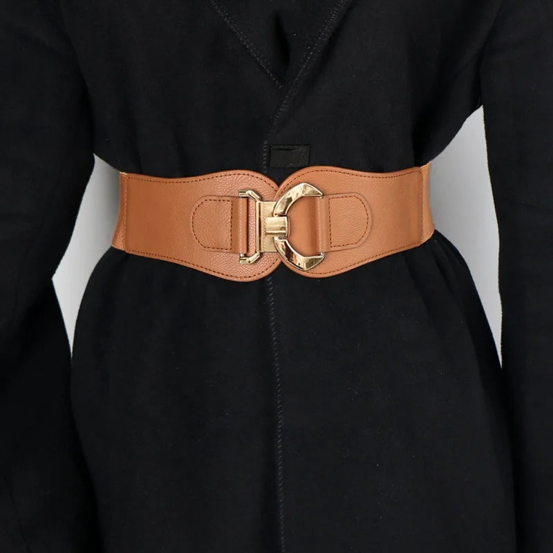 Versatile Ladies Elastic Belt with Wide Waistband Decorative Stretch Skirt for Fashion Sweaters and Suits