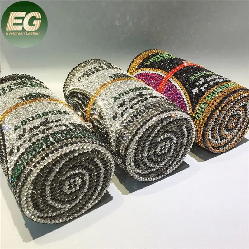 LEB1361 Fashion Bling Diamond Rhinestone Evening Bags Women Wedding Roll Box 100 Dollar Bill Crystal Money Bag Clutch Purse MegaBDM
