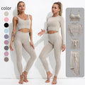 New Trend Women's High-Waisted Seamless Yoga Set Breathable 4-Piece Sports Gear Elastic Waist Closure Plus Size Plaid Pattern