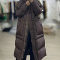 OFTBUY 2023 Women's X-Long Goose Down Jacket Simple High-End White Hooded Jacket with Big Pockets Thickened Winter Coat