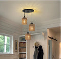 American Style Paper Rope Rattan Handwoven 3-Headed Pendant Light Indoor Home Living Room Corridor Ceiling Light