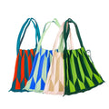 Korean Chic Style Malaking Kapasidad Handbags Para Sa Mga Babae Niniting Geometric Pattern Pillow Shape Polyester Two Open
