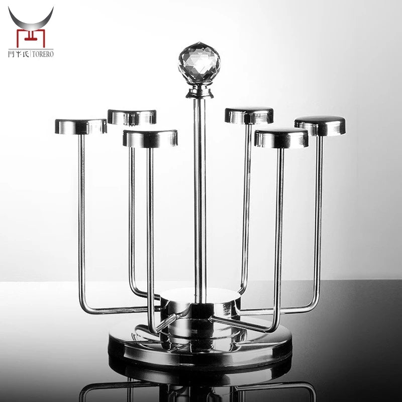 Stainless Steel 360 Rotating Cup & Mug Storage Rack with 6 Hooks for Coffee/Tea Display and Drying Kitchen Use