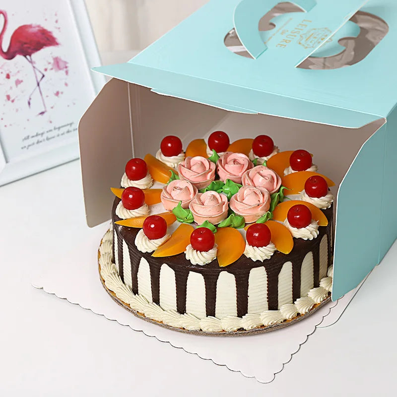 6 Inch 8 Inch Birthday Cake Box European Style White Card Cake Box Handheld Pastry Box Baked Birthday Cake Packaging Custom logo
