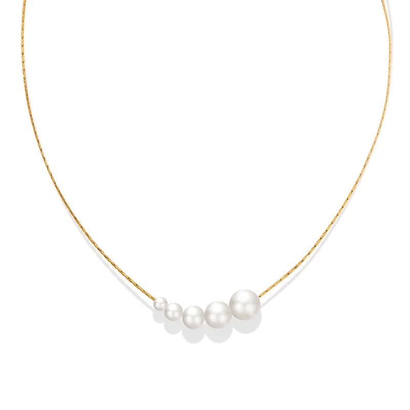New Imitation Pearl Necklace Women's Titanium Steel Plated 18K Gold Fashion Jewelry