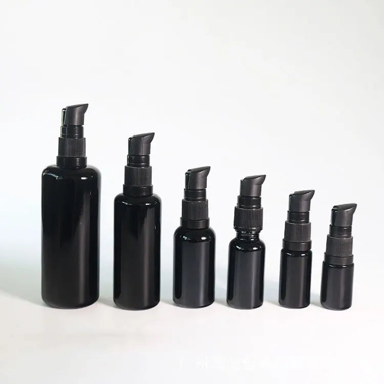 In Stock  10ml 15ml 30ml 50ml 100ml 200ml Empty Sizes Flat Shoulder Black Violet Glass Serum Oil Dropper Pump Bottle