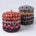 Wholesale Boutique Winter Tie Checker Wool Beret Girls Vintage Painter Fashion Knit Beret Caps Hat for Women