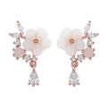 New Pink Flash Diamond Zircon Small and Sweet Shell Flower Earrings for Women