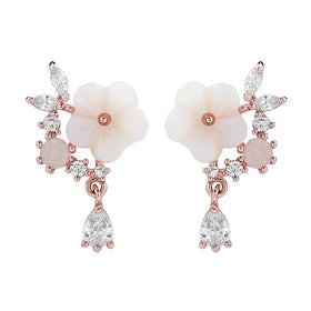 New Pink Flash Diamond Zircon Small and Sweet Shell Flower Earrings for Women