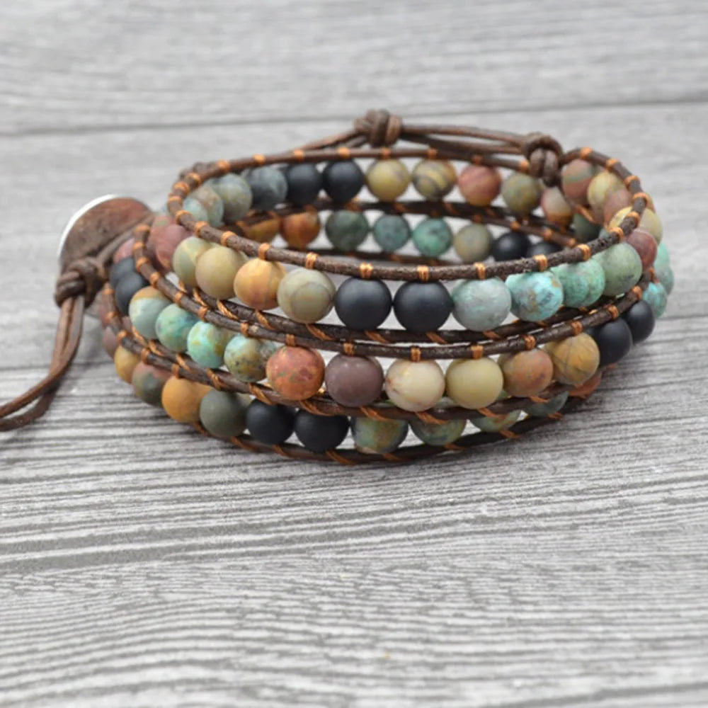 Fashion Handmade Crystal Matt Finish Natural Gem-stone 3 Wraps Bracelet Women Jewelry Wrist Bracelets Unique Boho