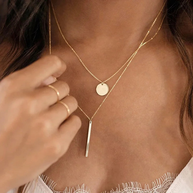 Multilayers Pendant Necklaces Wholesale 316L Stainless Steel Round Disc Bar Link Chain Support Drop Shipping and Wholesale