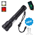 Powerful Long Shot P99 COB Zoomable Dual Light Source White Lazer Light USB Rechargeable Waterproof Led Torch Light Flashlights