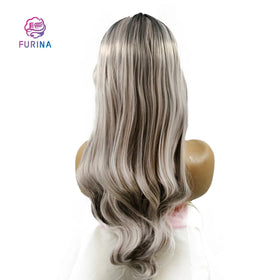 Furina Braided Wigs Silver 26inch Beauty Long Silky Wavy Wig Synthetic Hair Machine Made Luxury Synthetic Wigs for Women