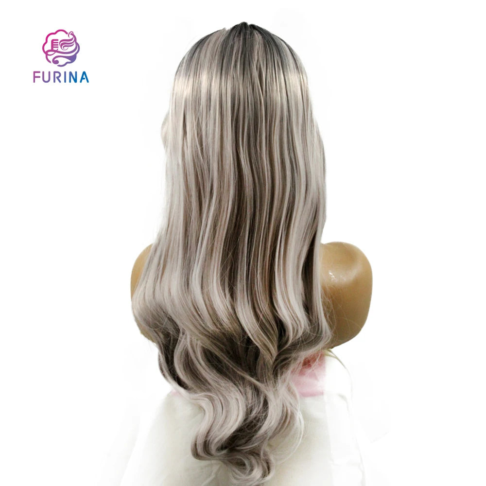 Furina Braided Wigs Silver 26inch Beauty Long Silky Wavy Wig Synthetic Hair  Machine Made Luxury Synthetic Wigs for Women