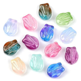 Glass Tulip Beaded Flower Leaf Through Hole Glass Beads Diy Earrings Jewelry Accessories Bracelet Pendant Pendant