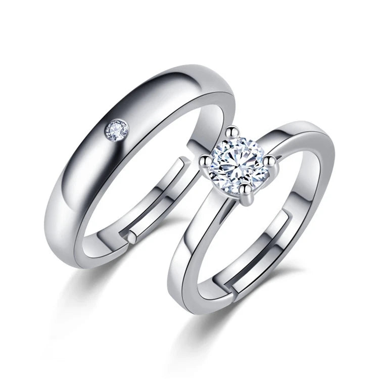 Trendy Exquisite 925 Silver Plated Zircon Crystal Women Men Couple Lovers Wedding Bands Rings Jewelry for Valentine's Day