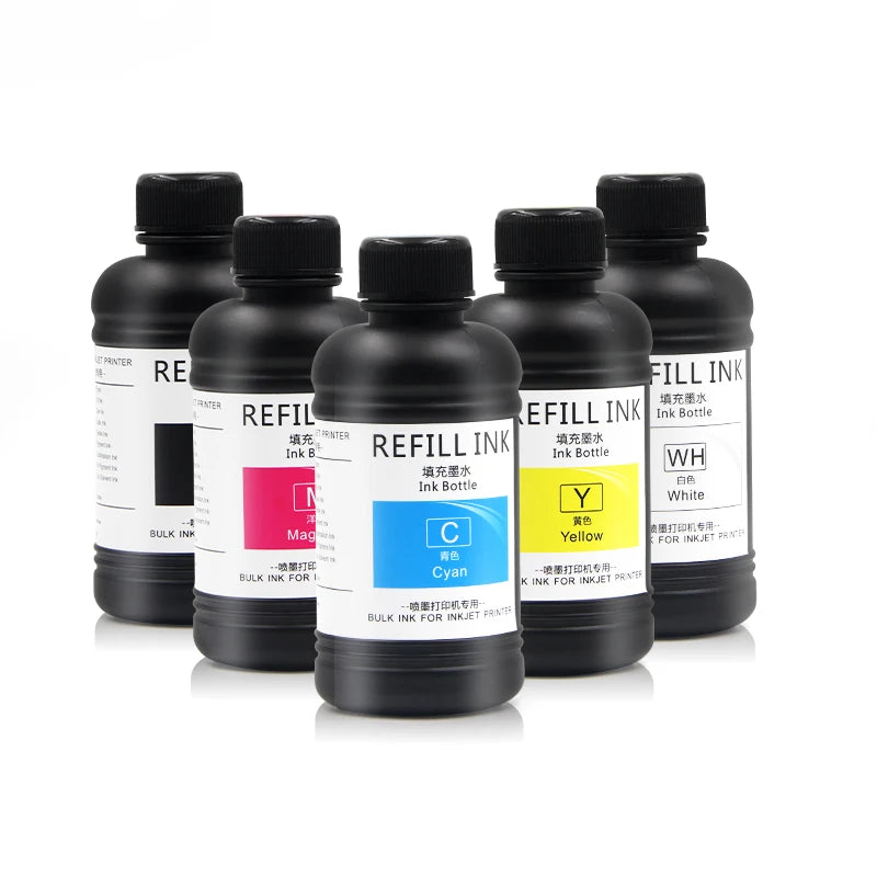 OCBESTJET LED UV Ink 250ML Ink UV for Epson L1800 1390 L800 1400 1410 1430 1500W R280 R290 R330 UV LED Printer (BK C M Y White)