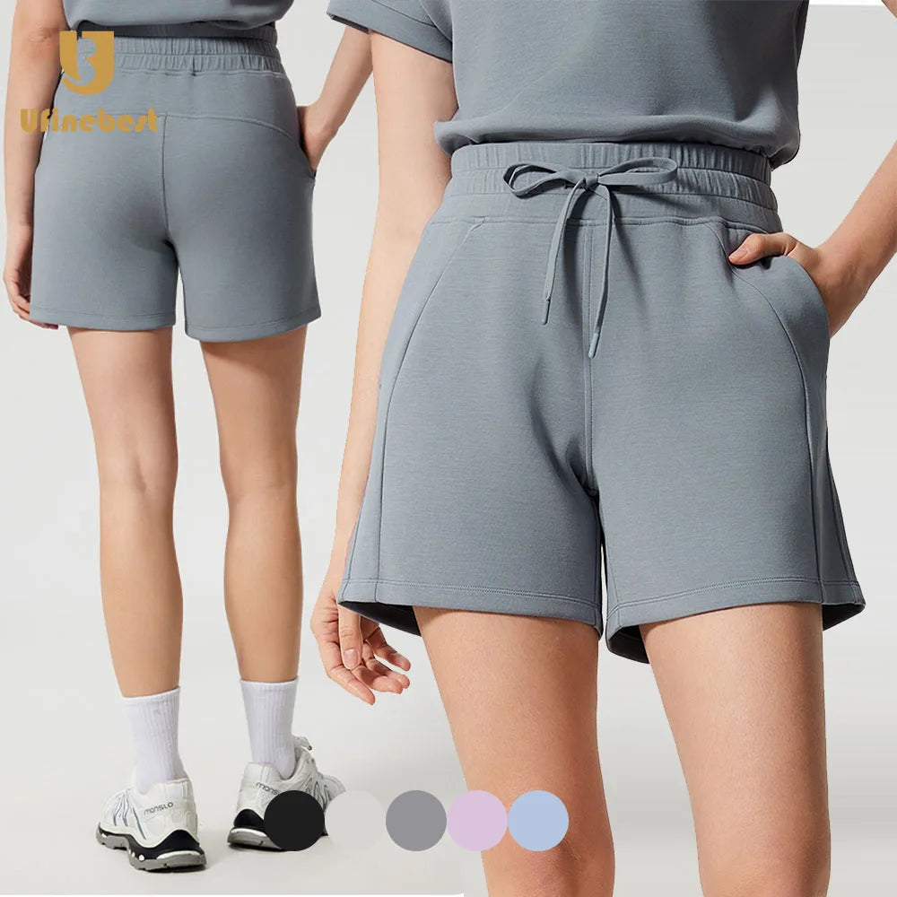 Summer Workout Gym Wear High Waist Casual Loose Fit Running Shorts Drawstring Side Pockets Fitness Sports Shorts