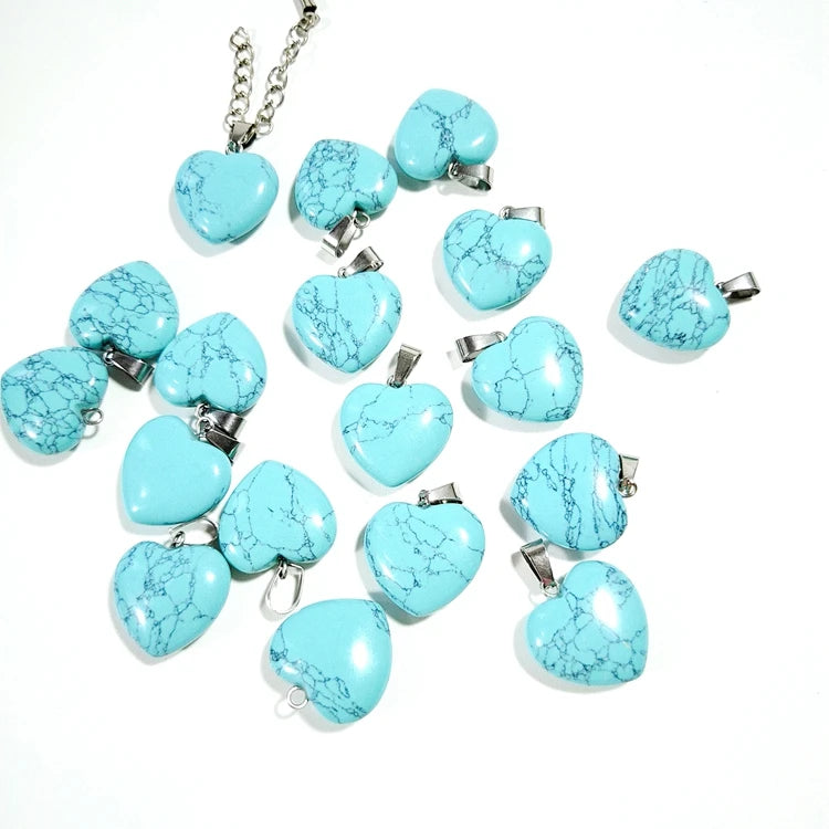 HZ New Hot Selling Products Quartz Blue Turquoise Heart Pendant Necklace Rose Crystal