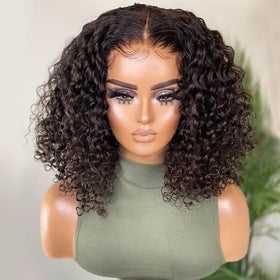 Cheap Brazilian Virgin Bouncy Curls Human Hair Wigs for Black WomenWholesale Transparent HD Lace Short Bob Glueless Closure Wig