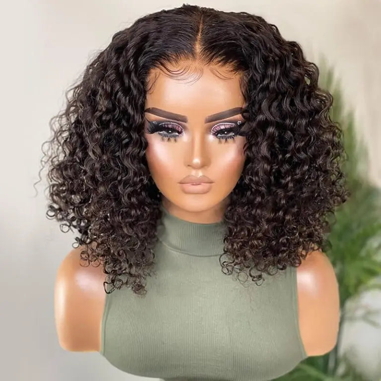 Cheap Brazilian Virgin Bouncy Curls Human Hair Wigs for Black WomenWholesale Transparent HD Lace Short Bob Glueless Closure Wig