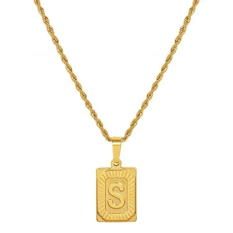 Plated A-z Initial Women Jewelry Necklace Gold Stainless Steel Hexagon Rectangle Alphabet Letter Pendant Latest Necklace Designs