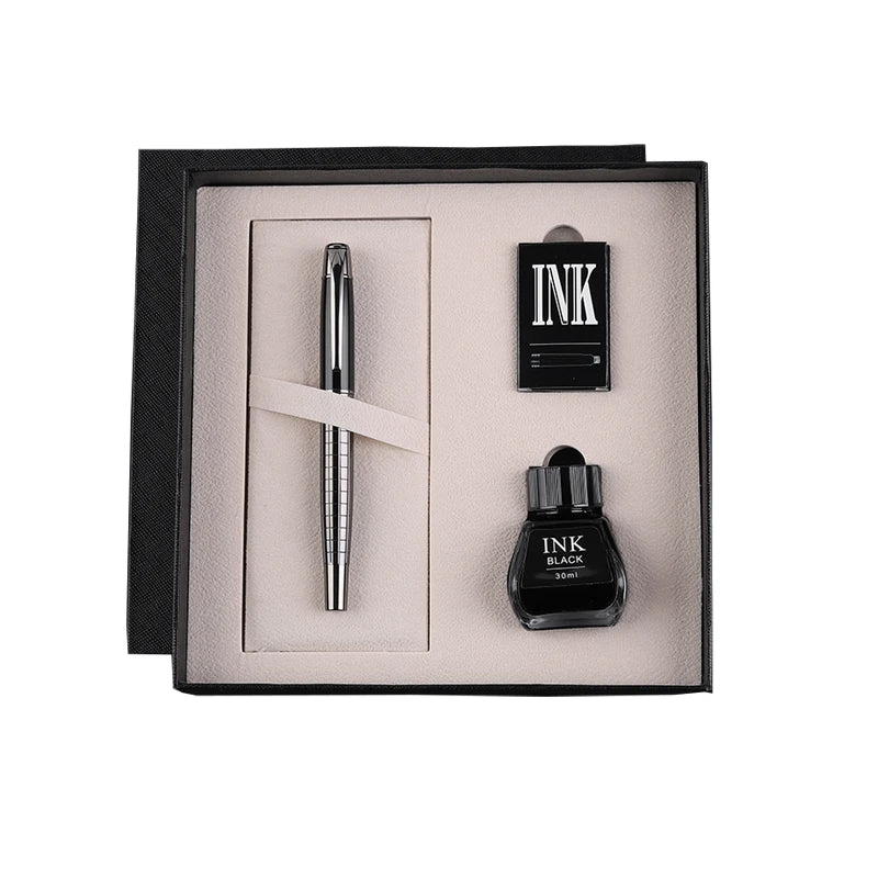 Best Top Selling Business Gift Set with Ink Bottle 4 Colors Luxury Metal Fountain Pen Set for Business Wedding