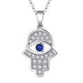 925 Sterling Silver Hamsa Hand Pendant Necklace Rhodium Plated Blue Eye Protection Amulet Hand of Fatima Necklace for Girls