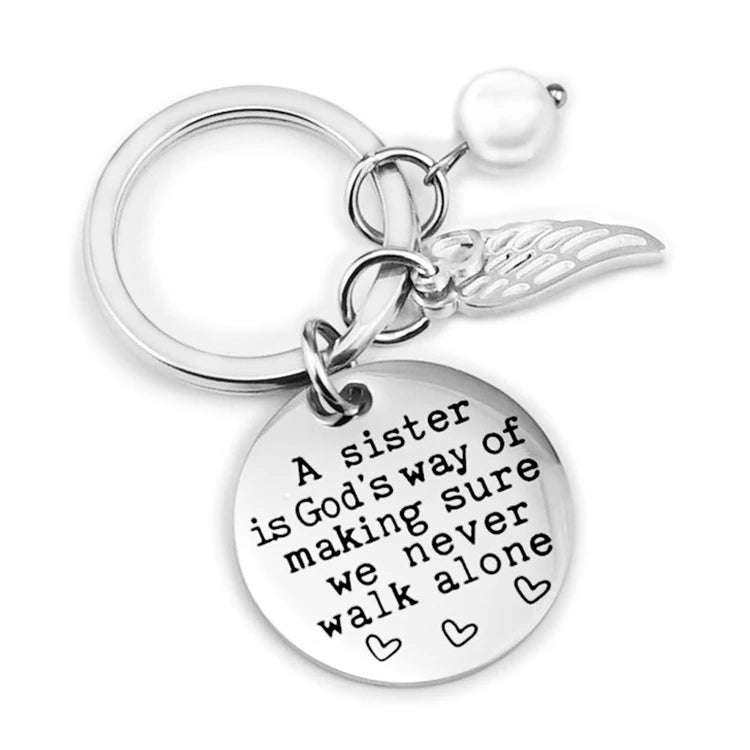 2021 Hot Selling Custom Stainless Steel Keychain Inspirational Motivational 'We Never Walk Alone' Heart Pendant Vintage Style