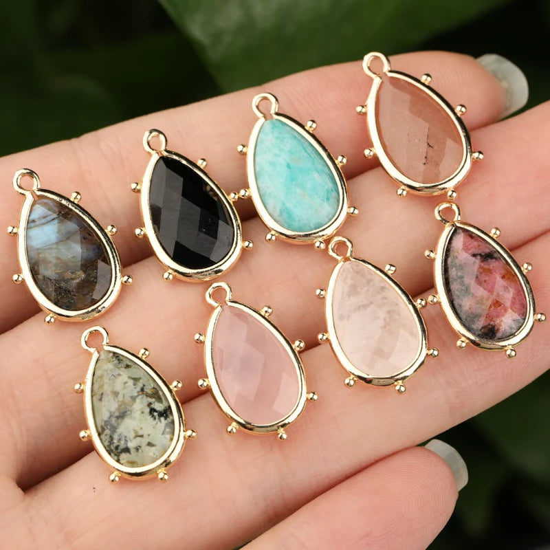 Faceted Gemstone Pearl Shape Pendants DIY Necklace for Children's Jewelry Making Gold Plated Unisex Pendant